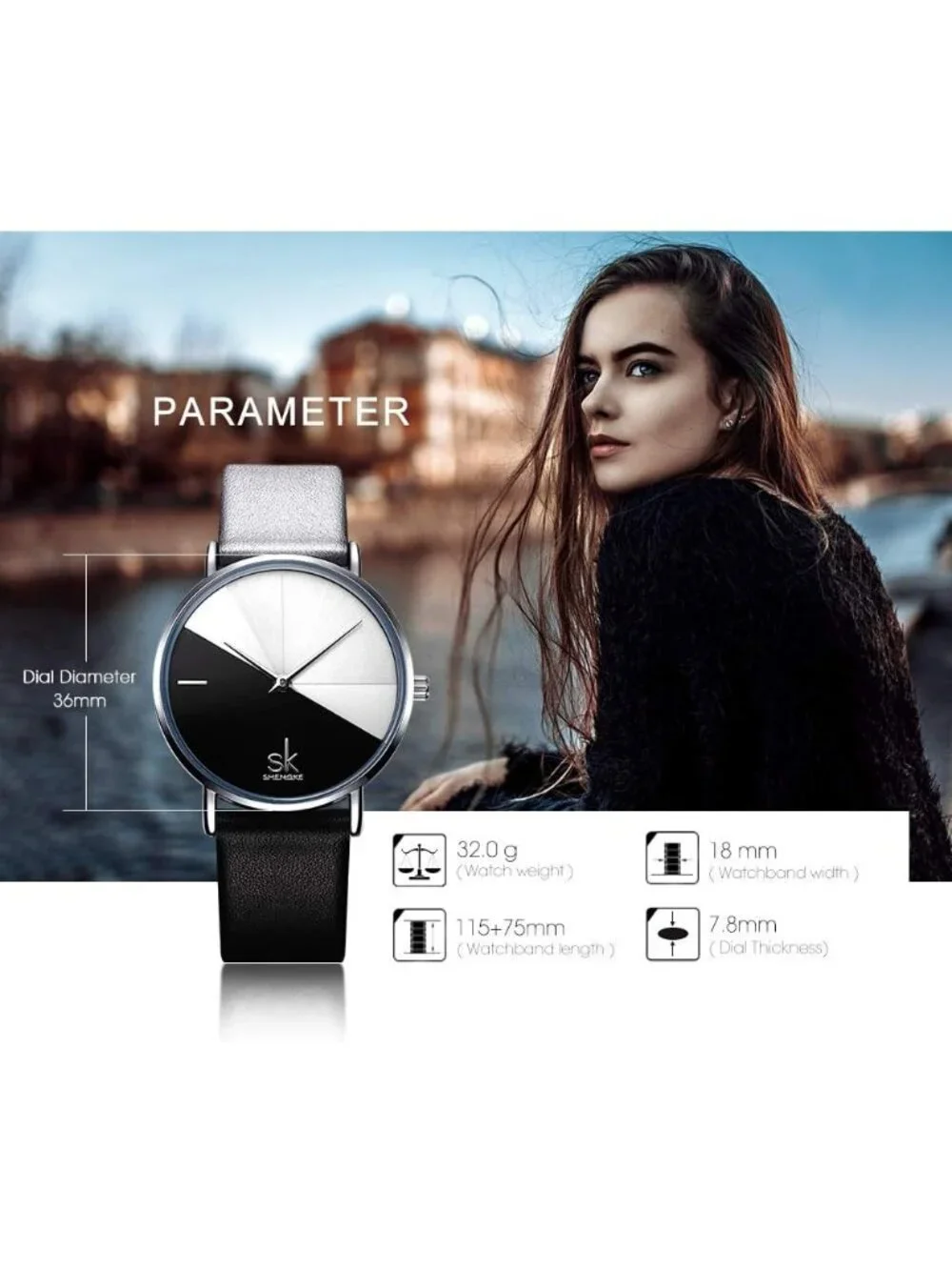 Women's Black & White Creative Simplicity Genuine Leather Elegant Wrist Watches